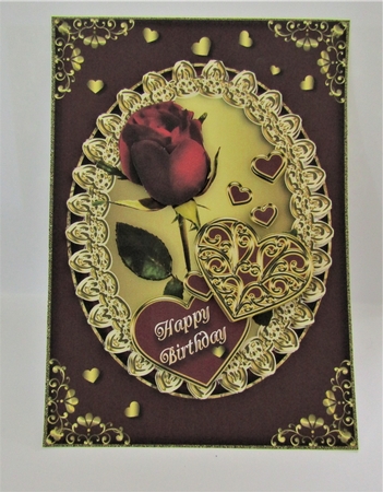 Happy Birthday Topper With Red Rose & Hearts and Blank Insert Featured Gallery Photo