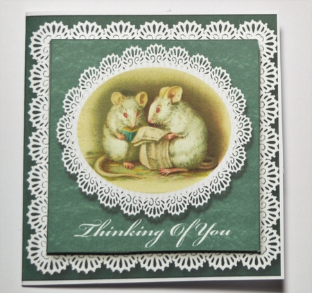 Reading Mice Green Quick Square Cut & Fold Card by Dawn Jones