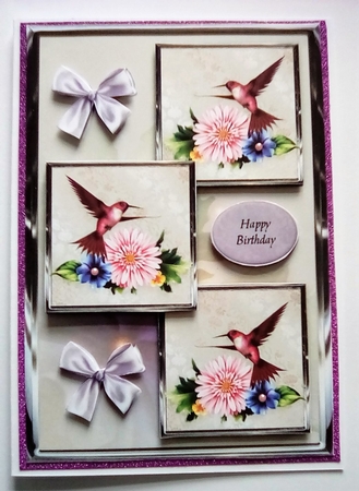 Flowers And Hummingbird Three Square Quick Card Pink by Dawn Jones