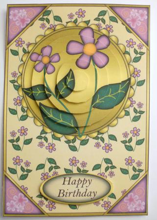 Pink Flowers Card Front Pyramid by Dawn Jones