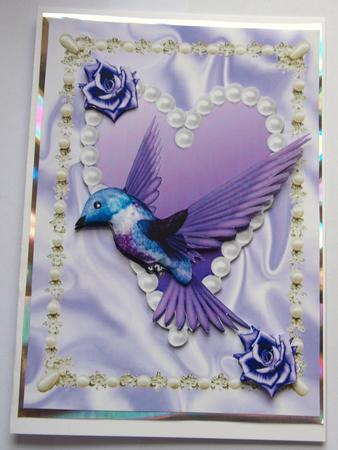 Beautiful Purple Humming Bird, on a Pearl Heart A4 Topper by Dawn Jones