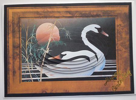 Oriental Swans Pyramid Card Front by Dawn Jones