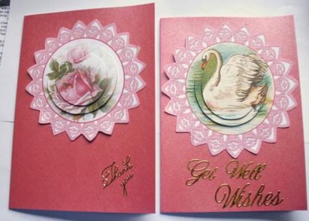 Vintage Pink Rose Card and Swan Card with Lace Edge Pyramid by Dawn Jones