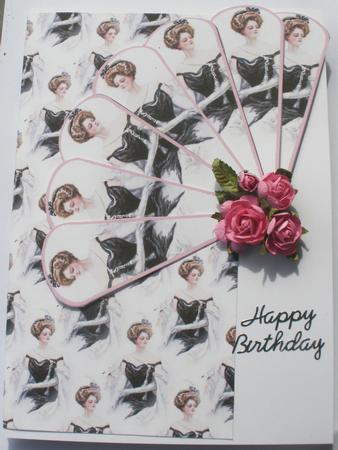 Elegant Lady in Black, Pink and White Fan Blade by Dawn Jones