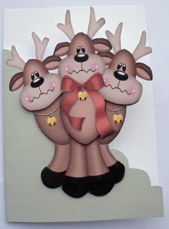 Santas Reindeers A5 Shaped Front Print & Fold Card in Green by Dawn Jones