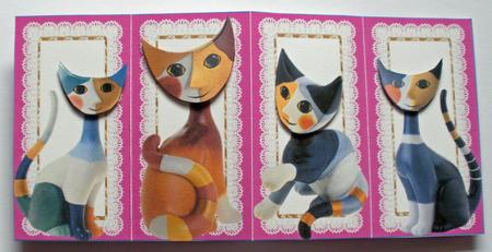 Cats with Nodding Heads Pink Diamond Fold Card Sheet by Dawn Jones