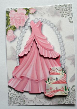 Pink Party Dress, with Pink Rose, & Cake A4 by Dawn Jones