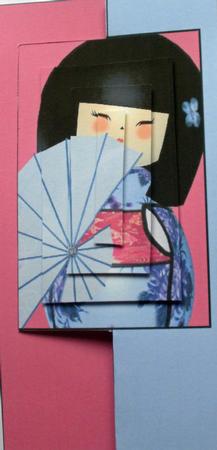 Geisha Doll in Blue Foldback Card with Simple Pyramage by Dawn Jones