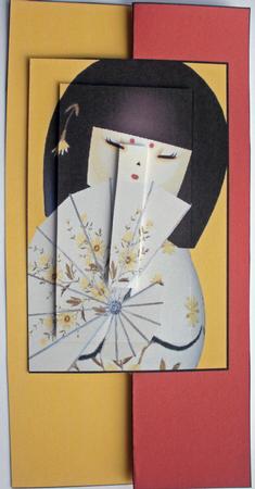 Geisha Doll in White Foldback Card with Simple Pyramage by Dawn Jones