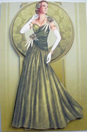 Art Deco Lady Rose (green) A4 by Dawn Jones