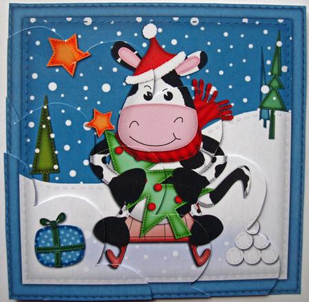 Xmas Milly Moo Cow Shell Edged Corner Side Stacker by Dawn Jones