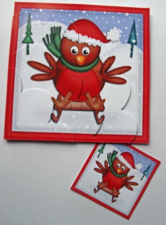 Xmas Sledging Robin Shell Edged Corner Side Stacker by Dawn Jones