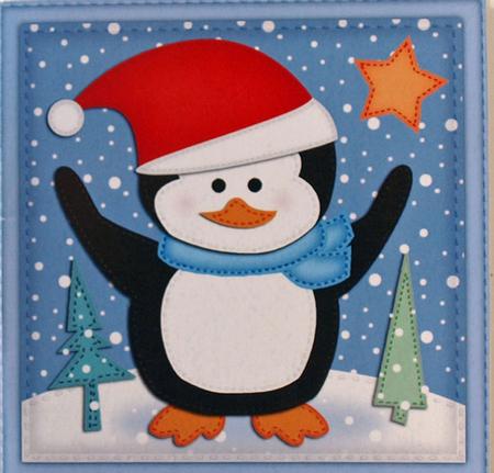 Xmas Peter Penguin Quick Cut and Fold Card by Dawn Jones