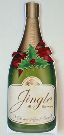 Large Dl Christmas Champagne Bottle Shaped Card by Dawn Jones