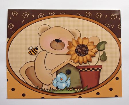 Teddy with Sunflower & Blue Bird, A4 Topper by Dawn Jones