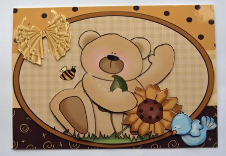 Teddy with Little Blue Bird, A4 Topper by Dawn Jones