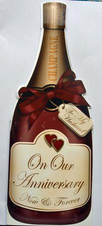 Large Dl Husband Anniversary Champagne Bottle Shaped Card by Dawn Jones