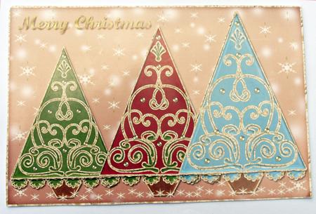 Three Christmas Trees Card Topper 4 by Dawn Jones