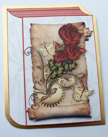 Red Roses with Steampunk Folded Book A4 by Dawn Jones