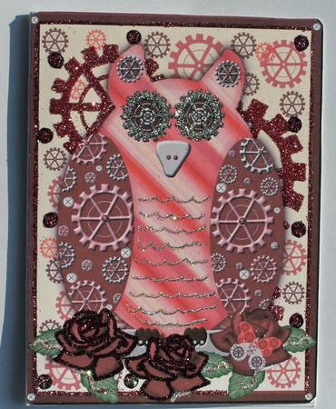 Steampunk Pink Owl by Dawn Jones
