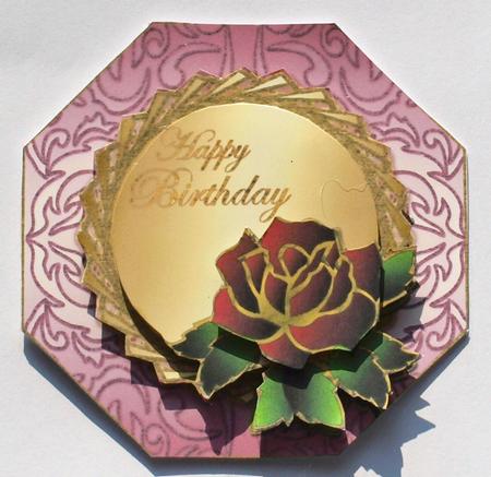 Octagon Shaped Birthday Topper with Twisted Frame & Rose 4 by Dawn Jones