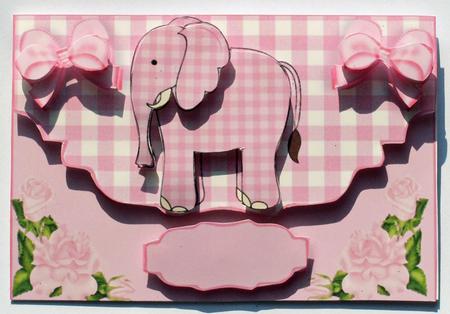Little Pink Elephant in Gingham, Scalloped Envelope A4 by Dawn Jones