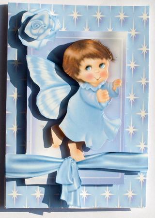 Little Angel with Blue Rose in Star Frame A4 by Dawn Jones
