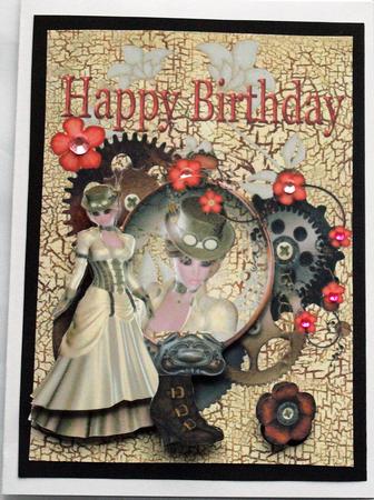 Steampunk Lady with Flowers for Birthday A4 by Dawn Jones