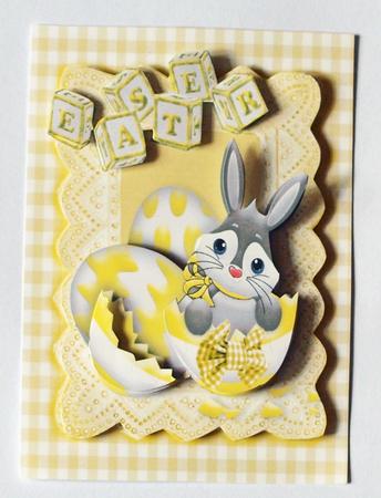 Bunny in Easter Egg, in Gingham Frame A4 by Dawn Jones