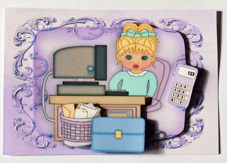 Lady on Comp Working Hard Making Sheets for Cup A4 by Dawn Jones