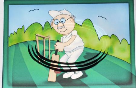 A5 Bert Loves Cricket Oval Pyramage Topper by Dawn Jones