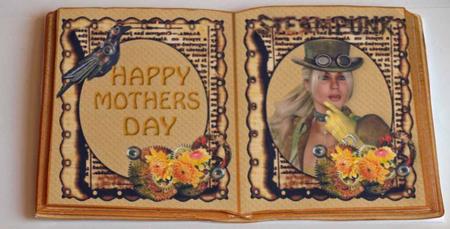 Steampunk Lady with Flowers Mothers Day Open Book A4 by Dawn Jones