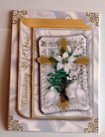 Thinking of You, Gold Cross with Lillies Folded Book A4 by Dawn Jones