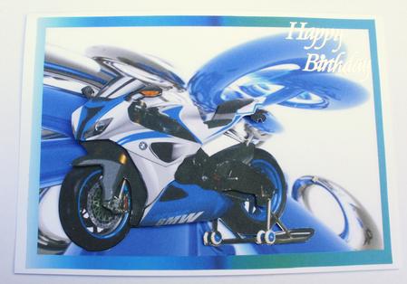 Sky Blue Superbike Decoupage on Abstract Background by Dawn Jones