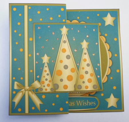 Button Christmas Trees Fold Back Grey Blue by Dawn Jones