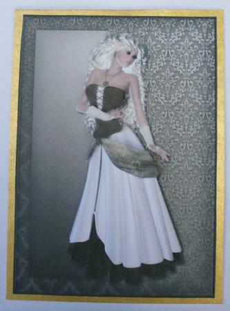 Lady in Cream & Green Card Front by Dawn Jones