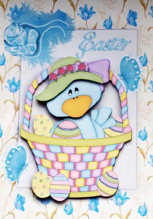 Easter Chick with Eggs in Flower Frame by Dawn Jones