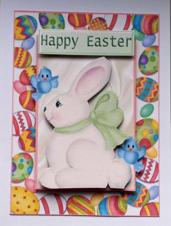 White Bunny with Blue Birds in Easter Egg Frame A4 by Dawn Jones