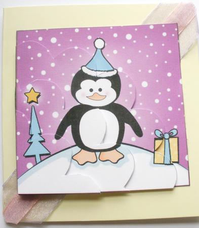Cute Xmas Penguin Quick Card Shell Edged Corner Side Stacker by Dawn Jones