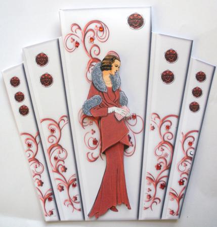 Art Deco White/red Panels with Lady for Christmas by Dawn Jones
