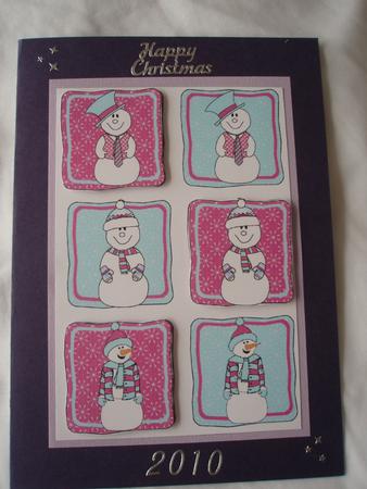 Pink and Blue Snowmen Toppers by Dawn Mellor