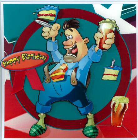 Beer, Cake and Birthday Dude 8x8 Card by Deanna Durbidge