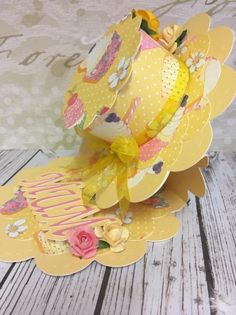 Scalloped and Stitched Hat Easel Card with Mum Sentiment by Debbie Haselden