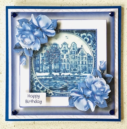 Delft Blue Tile & Roses 8 by Debbie Knechtel
