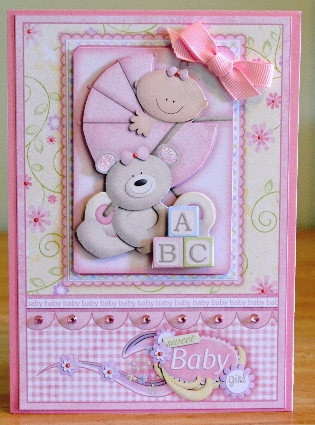 Baby Girl in Pram & Teddy Decoupage by Debbie Knechtel