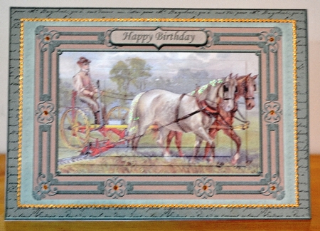 Vintage Farming Horses Male Birthday Card Topper by Debbie Knechtel