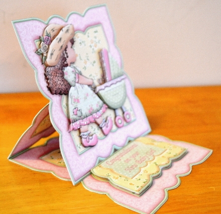 New Baby Girl Stroller Easel Card Kit with Decoupage by Debbie Knechtel