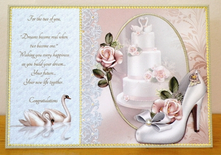 Wedding Shoe with Swans and Roses by Debbie Knechtel