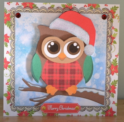 Beautiful Tartan Belly Owl With Santa Hat 7x7 by Debbie Knechtel