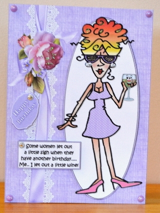 Rita lets out a little wine for her birthday quick card by Debbie Knechtel